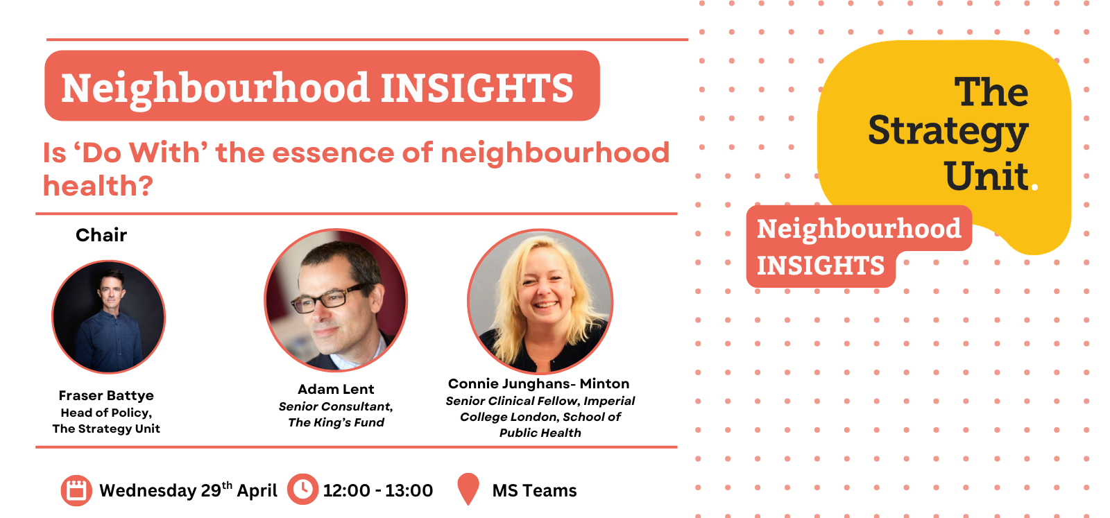 neighbourhood event 3 insights banner showing the details of the next event along with speakers
