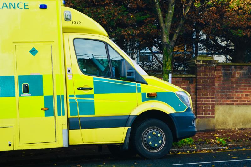 ambulance in front of wall