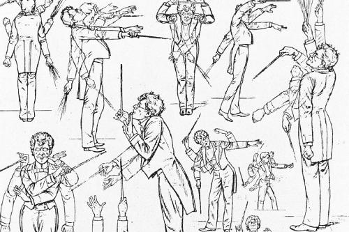 Caricature drawings satirising the conducting style of Gustav Mahler when he was director of the Vienna State Opera, 1897-1907
